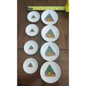 Lot Of 8 Porcelain Bears Christmas Tea Set Plates Only Vintage Child Dollhouse
